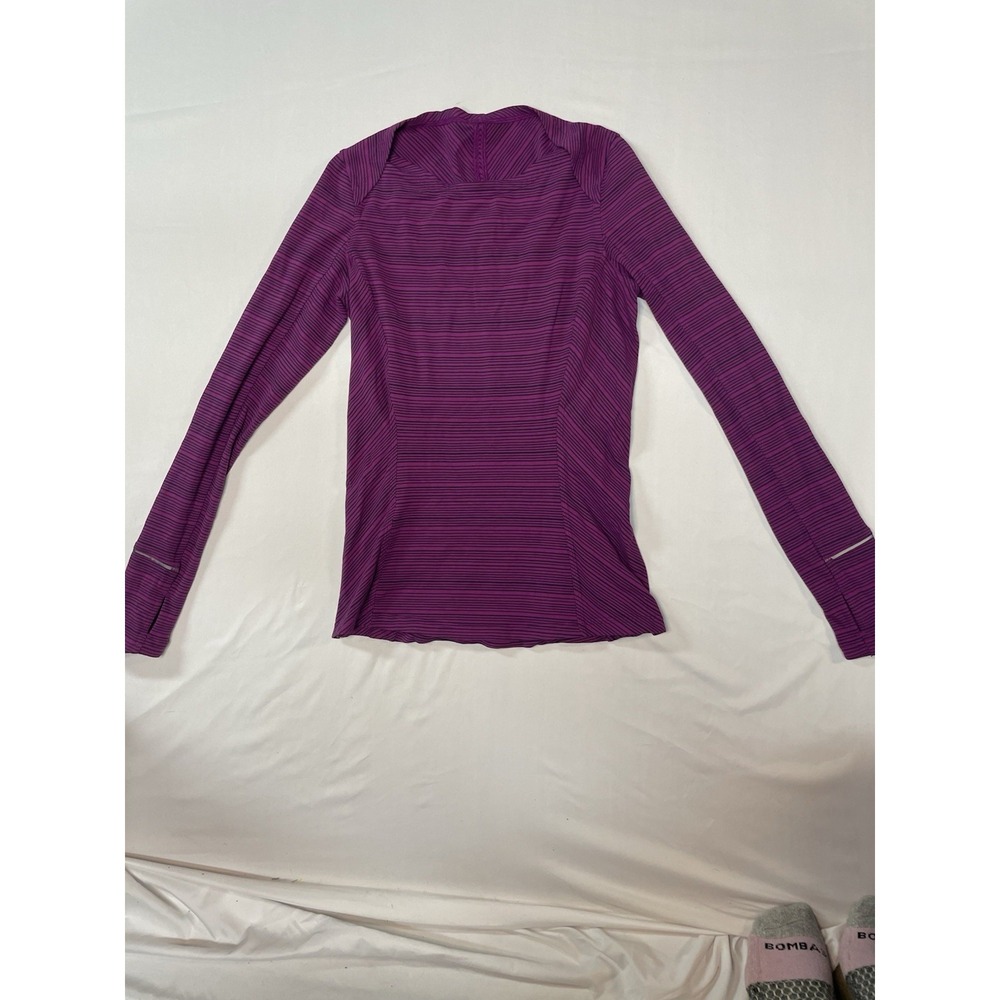 LULULEMON Womens Boat Neck S Key Pocket LightFleece Thumb Holes Stripe Top